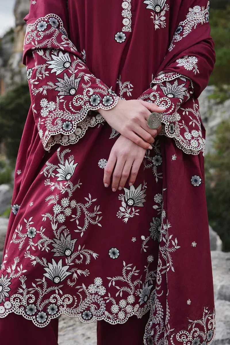 Unstitched Embroidered Lawn 3Pc Suit