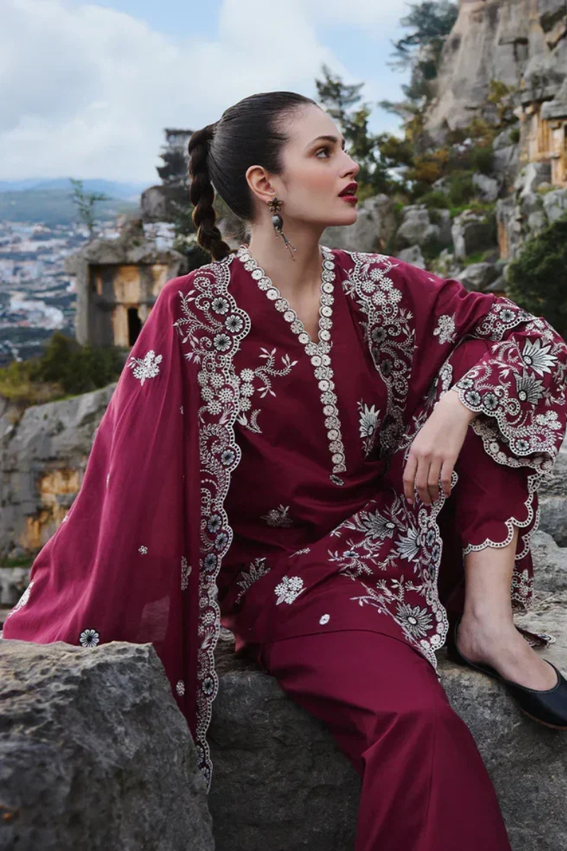Unstitched Embroidered Lawn 3Pc Suit